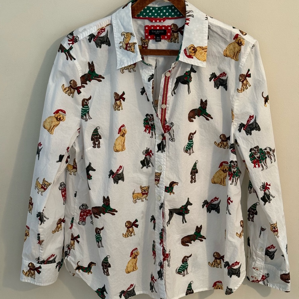 Talbots White Shirt with Dog Print